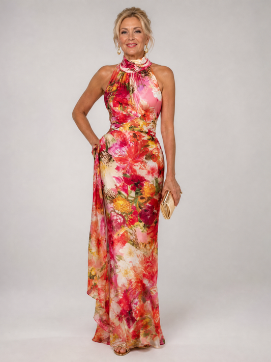 Elisabetta | Halter Yaka Çiçek Desenli Maxi Elbise