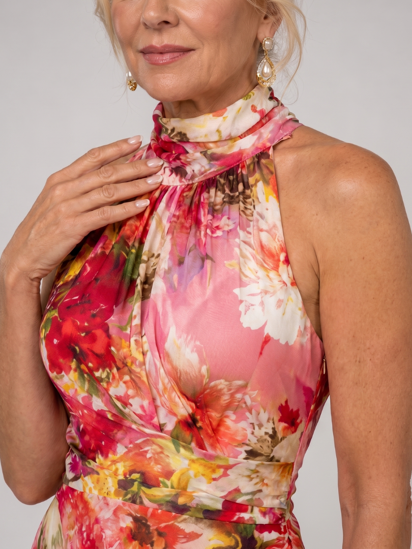 Elisabetta | Halter Yaka Çiçek Desenli Maxi Elbise