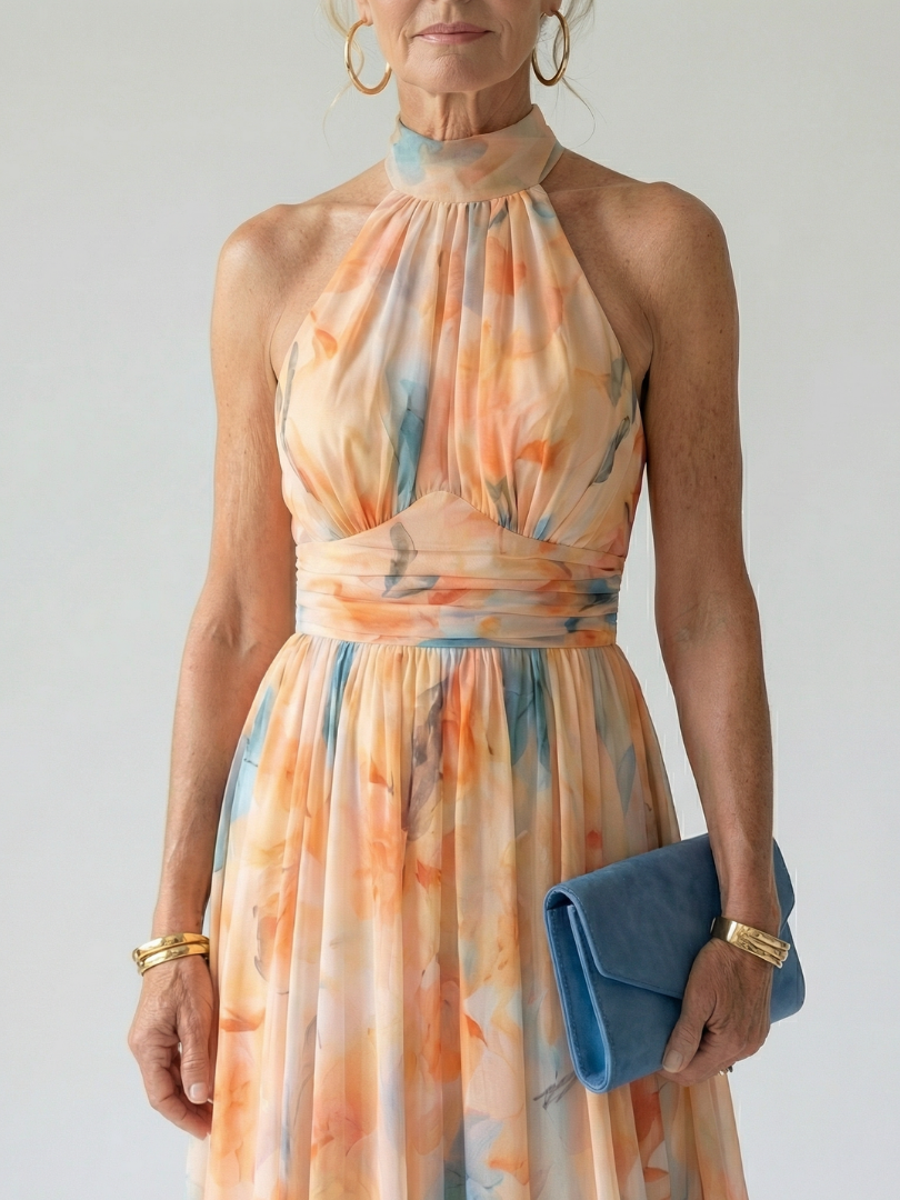 Elin | Yumuşak Halter Yaka Midi Elbise