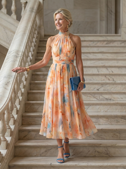 Elin | Yumuşak Halter Yaka Midi Elbise