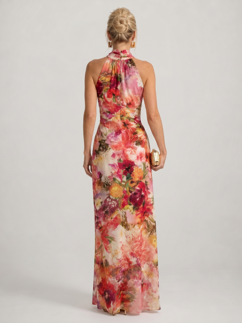Elisabetta | Halter Yaka Çiçek Desenli Maxi Elbise