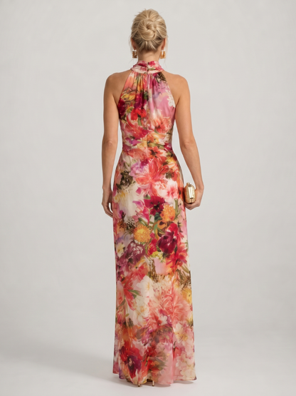 Elisabetta | Halter Yaka Çiçek Desenli Maxi Elbise