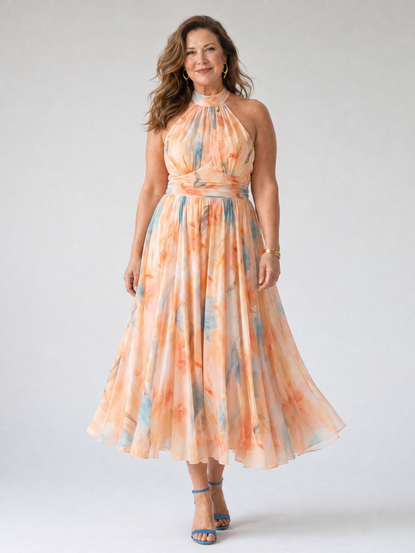 Elin | Yumuşak Halter Yaka Midi Elbise