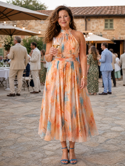 Elin | Yumuşak Halter Yaka Midi Elbise