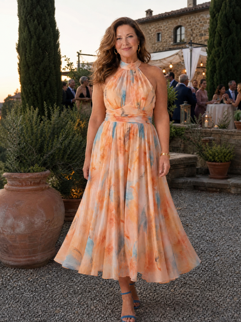 Elin | Yumuşak Halter Yaka Midi Elbise