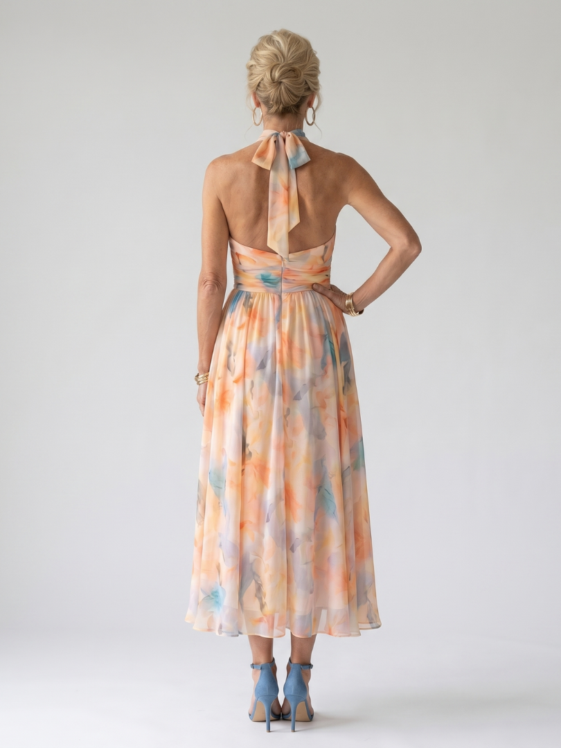 Elin | Yumuşak Halter Yaka Midi Elbise